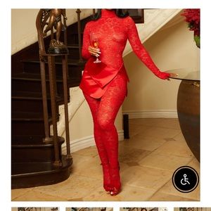 Red Lace Jumpsuit with skirt